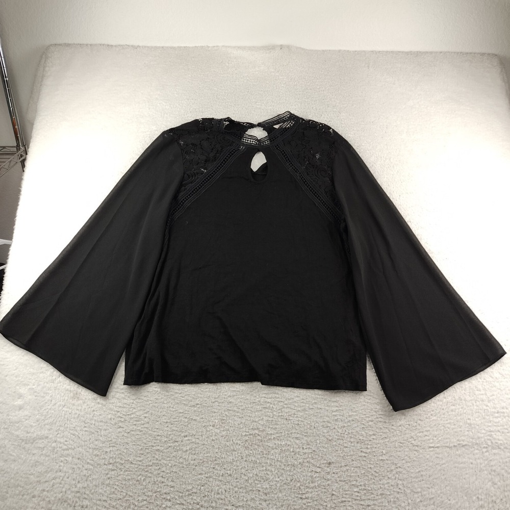 Nanette Lepore Blouse Sz XL Black Lace‎ Whimsigoth Flowy Fairy